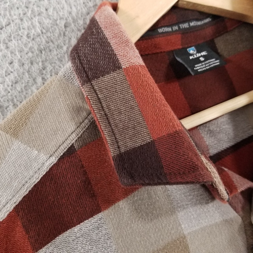 KUHL Shirt Mens Small Red Pixelatr Flannel Outdoor Hiking Plaid Performance - Picture 6 of 16